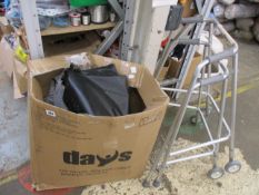 A collection of walking aids to include: one 3-wheeled rollator with cable brakes and basket and two