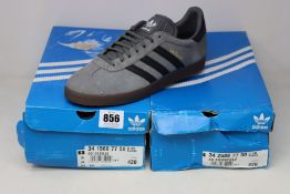 Two pairs of as new Adidas trainers; Gazelle and Broomfield (Both UK 8).