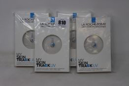 Four boxed as new La Roche-Posay My Skin Track UV wearable sensors.