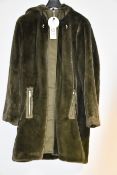 An as new Oui faux fur hooded coat in olive (Size 40 - RRP £399).