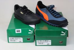 Two pairs of as new Puma trainers; Cali leather (UK 5) and Fast Rider Source (UK 10).