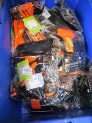 A box of approximately twenty five assorted dog harness (Medium/Large).