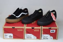Three pairs of as new Vans Old Skool sneakers (UK 5, 6, 7).