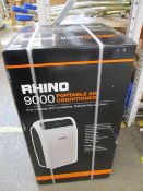 A boxed as new Rhino 9000 Portable air conditioner/dehumidifier in white.