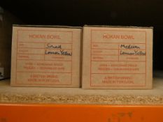 A collection of boxed as new Hokan Bowls Stoneware in lemon yellow to include two Large Hokan