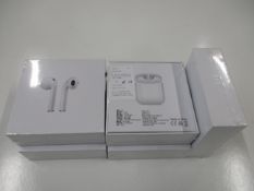 Five boxed and sealed as new i10 wireless ear pods, version 5.0, DC 5V, talk time 2 - 3 hours.