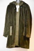 An as new Oui faux fur hooded coat in olive (Size 42 - RRP £399).