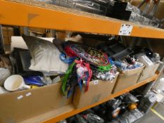 One shelf of miscellaneous items (Four boxes).