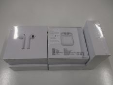 Five boxed and sealed as new i10 wireless ear pods, version 5.0, DC 5V, talk time 2 - 3 hours.