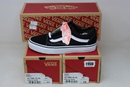 Three pairs of as new Vans Old Skool black and white canvas sneakers (UK 5 - RRP £60 each).