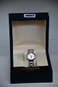 A ladies boxed as new Longines PrimaLuna 30mm watch in silver (RRP £1190).