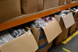 Three boxes of assorted clothing and related items.