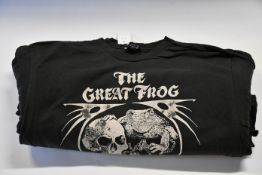Ten as new The Great Frog London Vintage Reissue 70s Frog and Skull T-shirts in black (L).