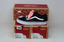 Three pairs of as new Vans Old Skool black and white canvas sneakers (UK 5 - RRP £60 each).