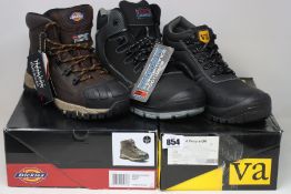 Three pairs of as new safety boots; Blackrock Advance Carson (UK 12), Dickies Medway (UK 7) and Va