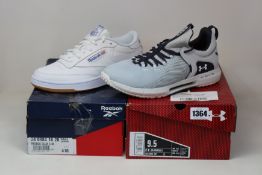 A pair of as new Under Armour Hovr Rise 2 trainers (UK 8.5) and a pair of Reebok Club C 85