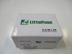 A box of two hundred as new Littelfuse Hamlin Reed Switches TRW Sensors (P/N: 59170-510) (Box