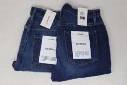 Two pairs of as new Frame Le Beau jeans in Burnside (Sizes 26 and 28).