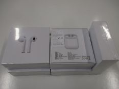 Five boxed and sealed as new i10 wireless ear pods, version 5.0, DC 5V, talk time 2 - 3 hours.