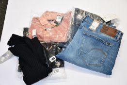 Five items of as new G-Star Raw clothing; two pairs of jeans (W40/L32, W40/L34), Bronson chinos (