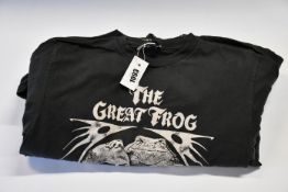 Ten as new The Great Frog London Vintage Reissue 70s Frog and Skull T-shirts in black (M).