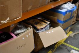 Two boxes of assorted clothing and related items together with a box of shoes and related items.