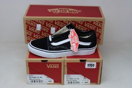 Three pairs of as new Vans Old Skool black and white canvas sneakers (UK 5 - RRP £60 each).