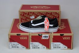 Four pairs of as new Vans Old Skool black and white canvas sneakers (UK 3.5).
