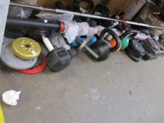 A quantity of miscellaneous weights, kettlebells and related.