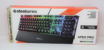 A boxed as new SteelSeries Apex Pro Mechanical Gaming Keyboard (UK 64655) (Box sealed).