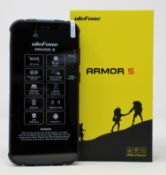 A boxed as new Ulefone Armor 5 64GB Rugged Smartphone in Blue (Box opened, UK plug adaptor