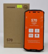 A boxed as new Doogee S70 64GB Rugged Smartphone in Imperial Red (Box opened, UK plug adaptor