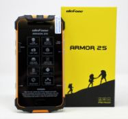 A boxed as new Ulefone Armor 2S 16GB Rugged Smartphone in Golden (Box opened, UK plug adaptor