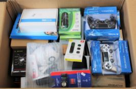 COLLECTION ONLY: A box of assorted as new small electrical items and accessories.