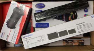 COLLECTION ONLY: A box of assorted as new wireless speakers and soundbars.
