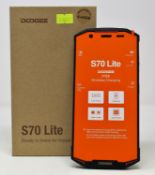 A boxed as new Doogee S70 Lite 64GB Rugged Smartphone in Imperial Red (Box opened, UK plug adaptor