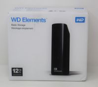 A boxed as new WD Elements 12TB USB 3.0 Desktop External Hard Drive (S/N: QGHV22JT) (Box sealed,