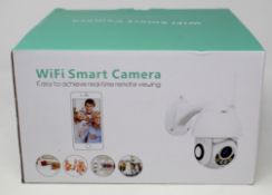 A boxed as new icsee Wi-Fi Smart Camera in White (US model) (Box opened, some damage to box).