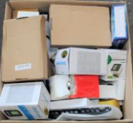 COLLECTION ONLY: A box of assorted as new small electrical items and accessories.