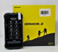 A boxed as new Ulefone Armor 2 64GB Rugged Smartphone in Dark Grey (Box opened, UK plug adaptor