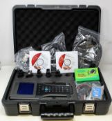 An as new Tech2 Auto Diagnostics Scanner with accessories in a hard carry case (UK plug adaptor