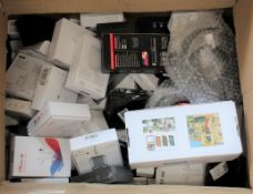 COLLECTION ONLY: A box of assorted as new wireless earphones and headphones.