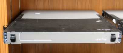 A pre-owned Leviton OPT-X UHDX 1RU Fiber Enclosure (Untested, sold as seen).