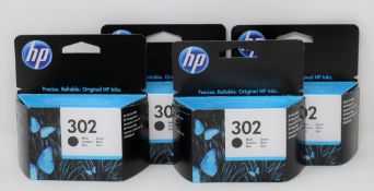Four boxed as new HP 302 Black Ink Cartridges (P/N: F6U66AE UUS) (EXP: May 2022).