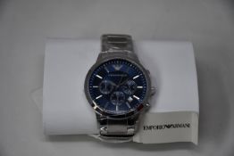 A men's as new Emporio Armani AR2448 stainless steel blue dial chronograph watch (No box).