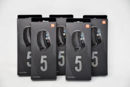 Five boxed as new Xiaomi Mi Smart Band 5 Fitness Trackers in black.