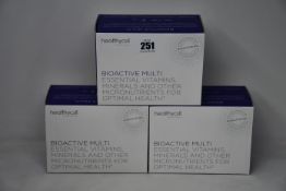 Three boxes of Healthycell Bioactive Multi gel supplements (30 servings per box).