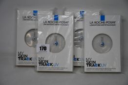 Four boxed as new La Roche-Posay My Skin Track UV wearable sensors.