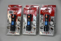 Six boxed as new Coast Polysteel 200 LED Torches.