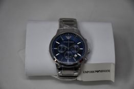 A men's as new Emporio Armani AR2448 stainless steel blue dial chronograph watch (No box).